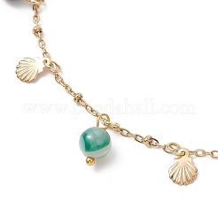Dyed Natural Banded Agate Round & 304 Stainless Steel Shell Shape Tassel Anklets for Women&nbsp;AJEW-AN00702-01
