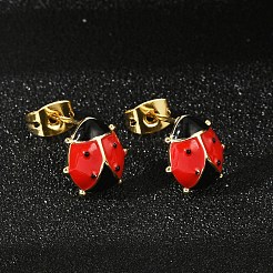 Brass Enamel Stud Earrings for Women&nbsp;EJEW-A126-04G