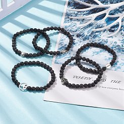 Natural Lava Rock & Alloy Beaded Stretch Bracelet&nbsp;BJEW-JB08309