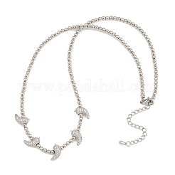 Brass Micro Pave Clear Cubic Zirconia Hot Pepper and Round Beaded Necklaces&nbsp;KK-CBA4547-15P