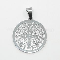 Non-Tarnish Trendy Necklace Findings Flat Round with San Benito 304 Stainless Steel Pendants&nbsp;STAS-L012-A07P