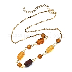 Natural Amber Round Cuboid Beads Link Chain Necklaces&nbsp;NJEW-JN06072