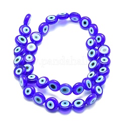 Handmade Evil Eye Lampwork Flat Round Bead Strands&nbsp;X-LAMP-L058-6mm-12