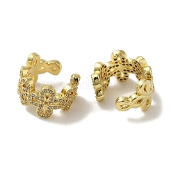 Rack Plating Brass Micro Pave Clear Cubic Zirconia Flower Cuff Earrings for Women&nbsp;EJEW-P280-01G