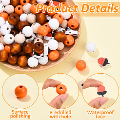 Thanksgiving Day 100Pcs 6 Styles Printed Wood Beads&nbsp;WOOD-YW0001-66