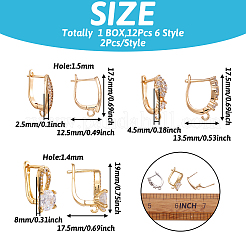12Pcs 6 Style Brass Micro Pave Cubic Zirconia Hoop Earring Findings&nbsp;ZIRC-PJ0001-06