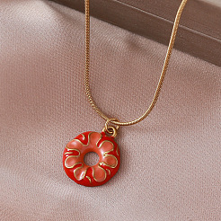 Vintage 304 Stainless Steel Enamel Donut Pendant Necklaces for Women&nbsp;ZG5445