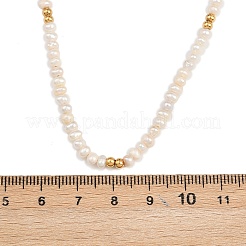 Natural Freshwater Pearl Potato & Brass Beaded Necklaces&nbsp;NJEW-D338-01G
