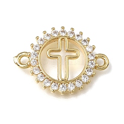 Brass Pave Clear Cubic Zirconia Ring Connector Charms&nbsp;KK-E802-10G