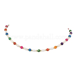 Dyed Round Natural Freshwater Shell & Rice Natural White Shell Beaded Necklaces for Women&nbsp;NJEW-JN06255
