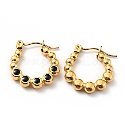 Ion Plating(IP) 304 Stainless Steel Round Beads Wrap Hoop Earrings with Enamel for Women&nbsp;EJEW-G293-16D-G