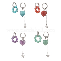 4 Pairs Valentine's Day Heart 304 Stainless Steel Hoop Earrings&nbsp;EJEW-TA00799