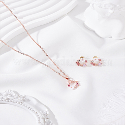 Brass & Imitation Pearl Colorful Flower Pendant Necklaces & Zinc Alloy Stud Earrings Set for Women&nbsp;SJEW-LP0001-37