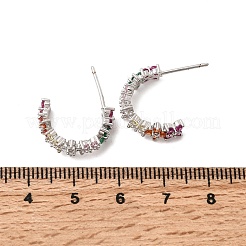 C-Shaped Brass Micro Pave Cubic Zirconia Stud Earrings&nbsp;LS-EJEW-H180-23P