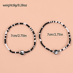 2Pcs Yin-yang Polymer Clay Glass Seed Beaded Stretch Anklet Sets for Women&nbsp;FS-WG3863F-08