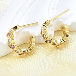 Brass Micro Pave Cubic Zirconia C-Shape Stud Earrings for Women&nbsp;EJEW-F363-01G