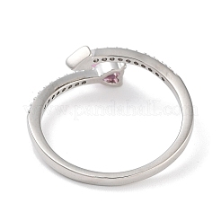 Heart Brass Micro Pave Cubic Zirconia Open Cuff Rings for Women&nbsp;RJEW-S416-02P-01