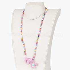 Personalized Spary Painted Natural Wood Beaded Necklaces&nbsp;NJEW-JN03243