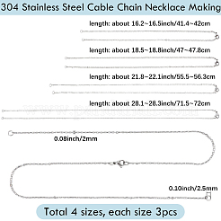 12Pcs 4 Styles 304 Stainless Steel Cable Chain Necklace Making&nbsp;STAS-SC0010-23P