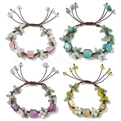 4Pcs Electroplated Natural Rose Quartz & Amethyst & Green Aventurine Olive Jade Chip Bead Braided Bead Bracelets for Women&nbsp;BJEW-TA00610