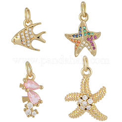 12Pcs 4 Style Brass Micro Pave Cubic Zirconia Pendants&nbsp;KK-BBC0019-51