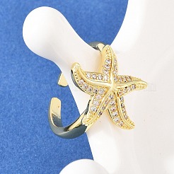 Starfish Brass Micro Pave Clear Cubic Zirconia Cuff Rings for Women&nbsp;RJEW-A088-08B-G
