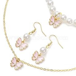 Alloy Enamel Butterfly Charm Necklaces & Dangle Earring & ABS Plastic Imitation Pearl Beads Bracelets Sets&nbsp;SJEW-JS01315-01