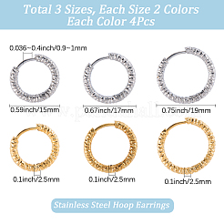 24Pcs 6 Styles 303 Stainless Steel Textured Hoop Earrings for Women&nbsp;EJEW-SC0001-79