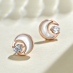 S925 Sterling Silver Clear Cubic Zirconia Moon Stud Earrings&nbsp;PC9878