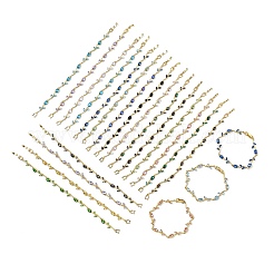 Brass Glass Flower Link Chain Bracelets&nbsp;KK-CBA7DFA-01G-C