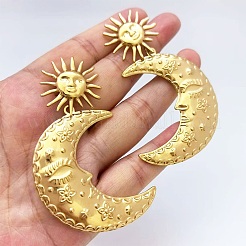 304 Stainless Steel Moon Dangle Stud Earrings&nbsp;EJEW-L279-01G