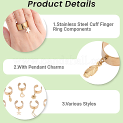 8Pcs 304 Stainless Steel Open Cuff Rings&nbsp;RJEW-SC00007
