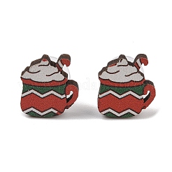 Christmas Wood Stud Steel Needle Earrings&nbsp;EJEW-U016-03P-01