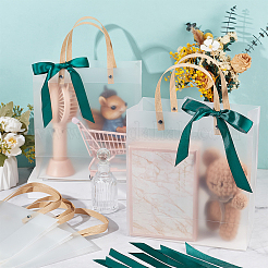 Transparent Frosted PVC Plastic Gift Tote Bags with Green Ribbon&nbsp;ABAG-WH0048-68A