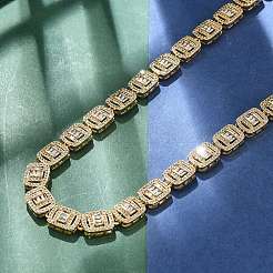 Brass Micro Pave Cubic Zirconia Rectangle Link Chain Necklaces for Women&nbsp;NJEW-C081-01G