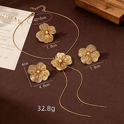Flower Alloy Plastic Pearl Stud Earrings & Pendant Lariat Necklaces & Rings Sets for Women&nbsp;WG42618-01