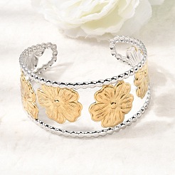 29MM Two Tone 304 Stainless Steel Hollow Flower Cuff Bangles for Women&nbsp;SA-CBAB767-25GP