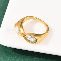 304 Stainless Steel with Glass Cuff Open Rings&nbsp;RJEW-Z125-03G-01