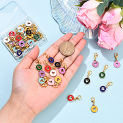 40Pcs 10 Colors Zinc Alloy Enamel Flat Round with Hollow Heart Pendant Decorations&nbsp;HJEW-YW00136