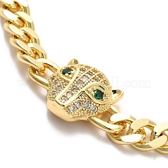 Green Cubic Zirconia Leopard Link Bracelet with Brass Curb Chains for Men Women&nbsp;KK-H434-11G