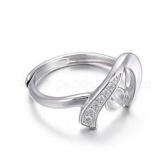 Anti-Tarnish Adjustable Rhodium Plated 925 Sterling Silver Finger Design Ring Mounts Fittings with Pearl Seat&nbsp;STER-F048-23P