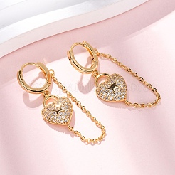 Heart Brass Micro Pave Clear Cubic Zirconia Hoop Earrings&nbsp;EJEW-F384-07G