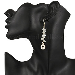 5 Pairs Natural Mixed Stone Flat Round Dangle Earrings&nbsp;EJEW-JE06602