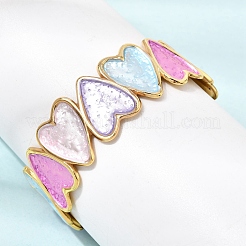 304 Stainless Steel Enamel Heart Open Cuff Bangles for Women&nbsp;SA-CBA4992-01A-G