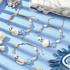 3Pcs Natural Shell & Quartz & Aquamarine Braided Bead Bracelets for Women&nbsp;BJEW-TA00576