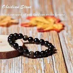 Natural Golden Sheen Obsidian Beads Strands&nbsp;G-OC0001-06