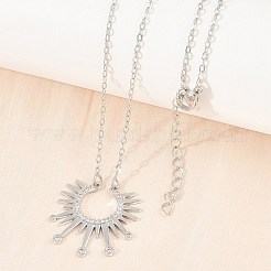 Brass Micro Pave Clear Cubic Zirconia Sun Pendant Necklaces&nbsp;KK-CBA4547-09P