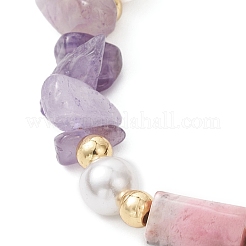 Natural Amethyst Chip & Rhodonite Column & Shell Pearl Beaded Bracelets for Women&nbsp;BJEW-JB12910