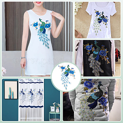 2Pcs Flower and Peacock Pattern Polyester Fabric Computerized Embroidery Cloth Sew on Appliques&nbsp;PATC-FG0002-84