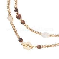 Round Natural Tiger Eye & Nuggets Topaz Beaded Wrap Long Necklaces&nbsp;NJEW-JN05907-01